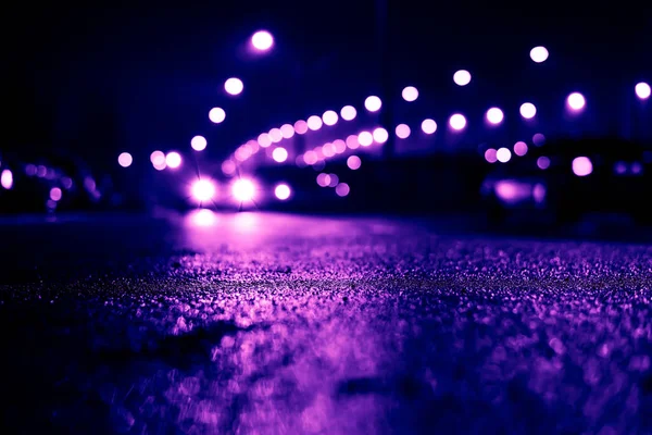 Stadsnachtlampjes Brug Met Lichten Rijdende Auto — Stockfoto