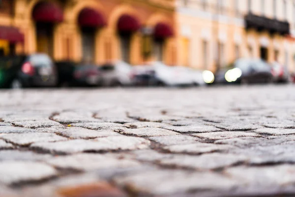 Główny Plac Miasta Samochód Ulicy Widok Chodnika — Zdjęcie stockowe