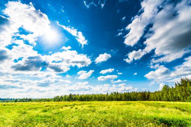 Güneş kümülüs bulutlarından çıkar ve bir alanı aydınlatır.