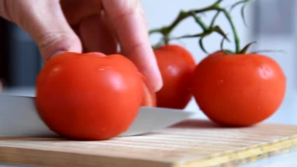 Tomato slicing cutting — Stock Video