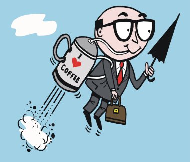 karikatür işadamı kahve ile