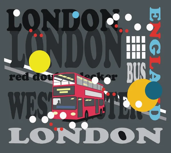 Cartoon London bus with signs — Stock Vector