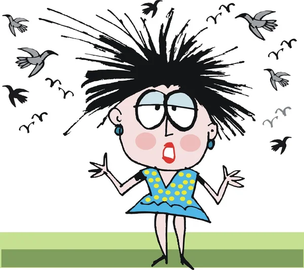 Cartoon woman with crazy hairstyle — Stock Vector