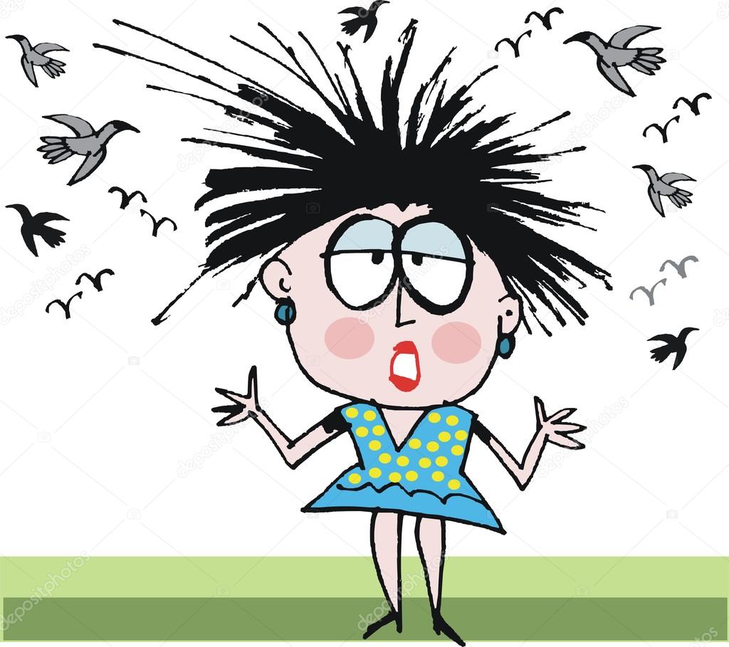 Cartoon woman with crazy hairstyle — Stock Vector © click60 #104912134