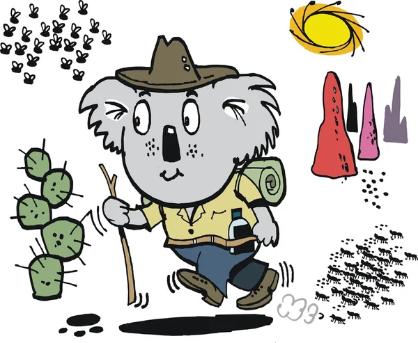 澳大利亚考拉熊流浪汉走过内陆的矢量卡通 — 图库矢量图片