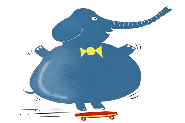 Caricature de grand éléphant équilibrage sur planche à roulettes — Photo