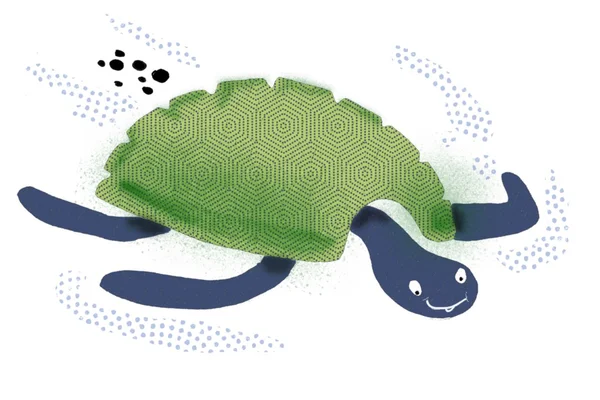 Карикатура на зеленую черепаху, плавающую под водой со следами пузырей . — стоковое фото