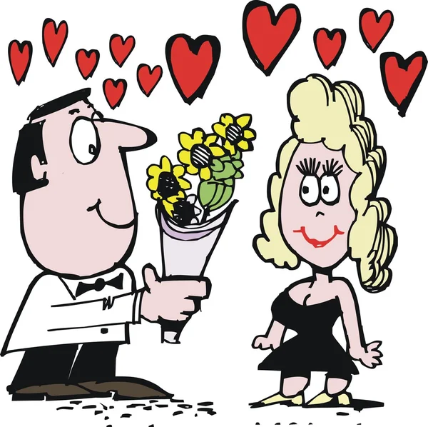 Homem dando flores à mulher — Vetor de Stock