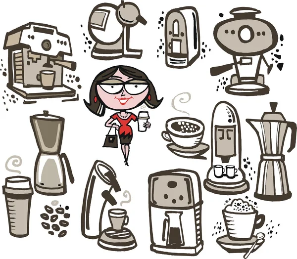 Donna con macchine da caffè — Vettoriale Stock