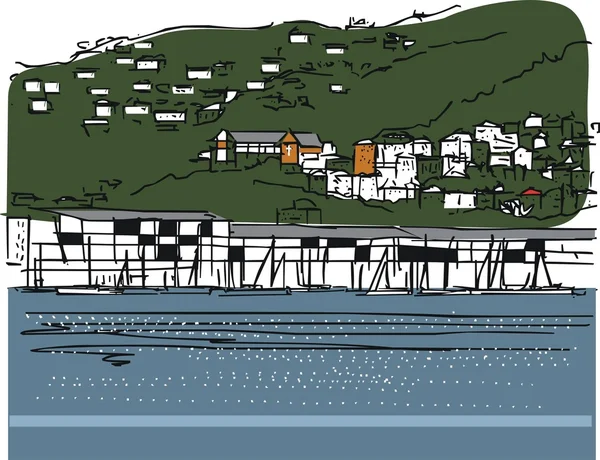 Дома и гавань, Новая Зеландия — стоковый вектор