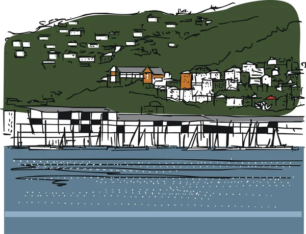 Houses and harbour,New Zealand — Διανυσματικό Αρχείο