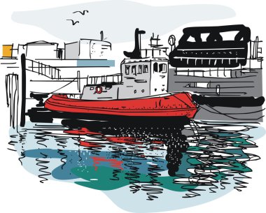 Vektör çizim römorkör, Auckland harbour, Yeni Zelanda.