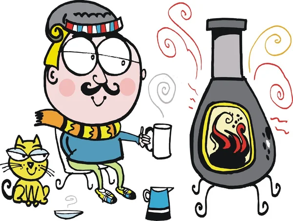 cartoon kachel vector cartoon of man drinking hot beverage by stove in cartoon kachel vector cartoon of man drinking hot beverage by stove in