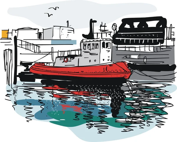 Vector illustration of tugboat, Auckland harbour, New Zealand. — Stock Vector