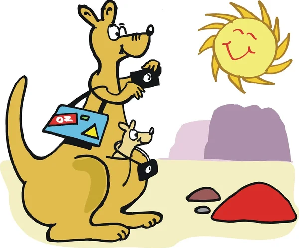 Two cartoon tourist kangaroo in Australia — Stock Vector