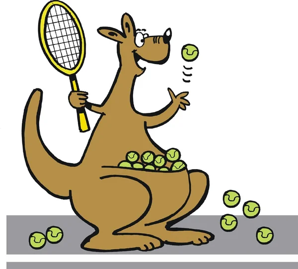 Canguro de dibujos animados jugando tenis — Vector de stock