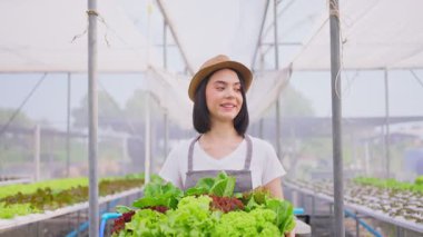 Hidroponik seradaki güzel çiftçi kız..
