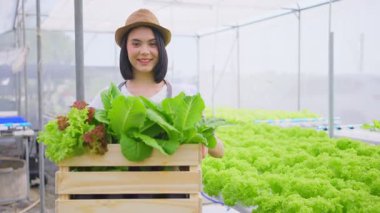 Hidroponik seradaki güzel çiftçi kız..