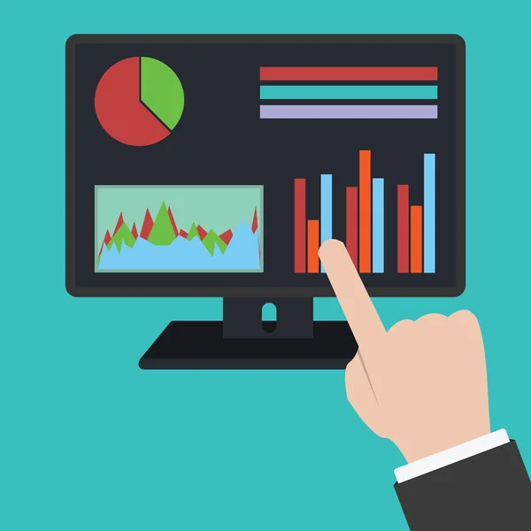 Señalización manual al monitor led para información analítica — Archivo Imágenes Vectoriales