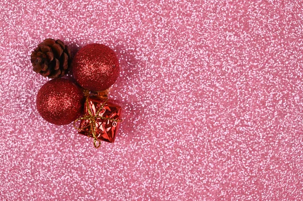 Decoração Natal Fundo Rosa Brilhante Foto Alta Qualidade — Fotografia de Stock