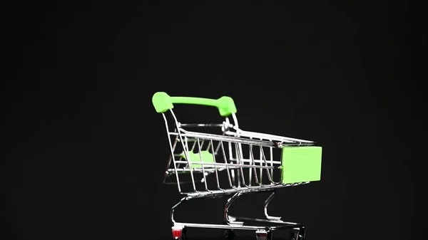 Shopping Cart Green Black Background High Quality Photo — Stock Photo, Image