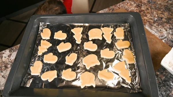 Weihnachtsplätzchen Auf Einem Backblech Hochwertiges Foto — Stockfoto