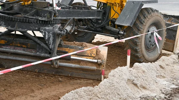 Bulldozer Nivelar Chão Para Estrada Foto Alta Qualidade — Fotografia de Stock