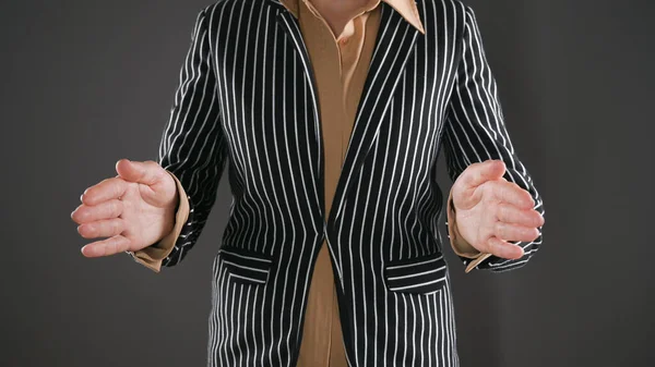 Woman Suit Shows Size Hands High Quality Photo — Stock Photo, Image