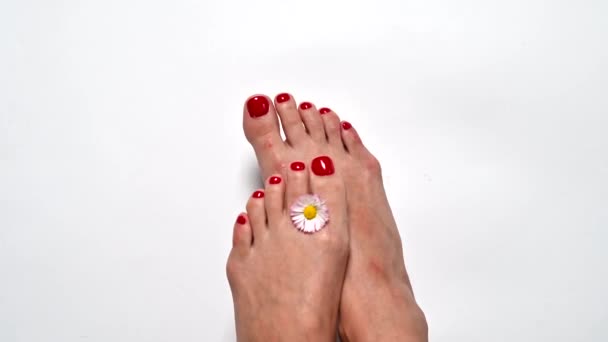 Жіночі ноги в квітах на ізольованому фоні — стокове відео