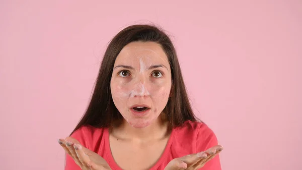 Woman Unhappy Acne Cream High Quality Photo — Stock Photo, Image