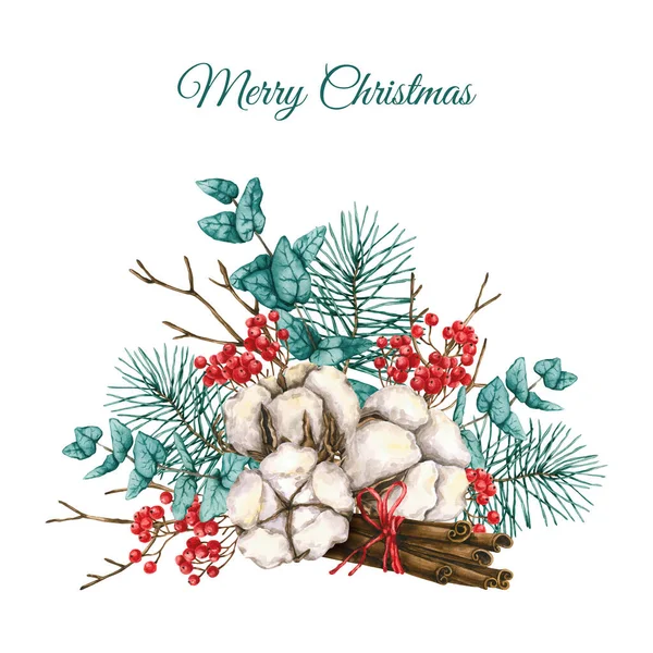 水彩棉 手绘插图用白色隔开 冬季作文非常适合圣诞设计 招贴画 花卉标志 — 图库照片