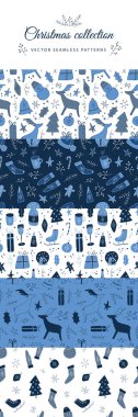 Bir dizi vektör tatil kusursuz kalıplar. El çizimi çizimleri. Kış süsleri yeni yıl tasarımı, şenlik arka planı, Noel kartı, ambalaj kağıdı, kumaş baskısı için mükemmeldir.