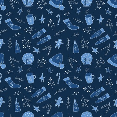 Kusursuz tatil şablonu. El çizimi çizimleri. Kış süsü yeni yıl tasarımı, şenlikli arka plan, Noel posteri, ambalaj kağıdı, kumaş baskısı için mükemmeldir.