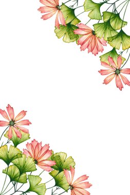 Suluboya yapraklı ve çiçekli çiçek deseni. Beyazın üzerine el çizimi illüstrasyon. Buketler tebrik kartı, düğün davetiyesi, kumaş tekstili, çiçek tasarımı, logo için mükemmeldir.