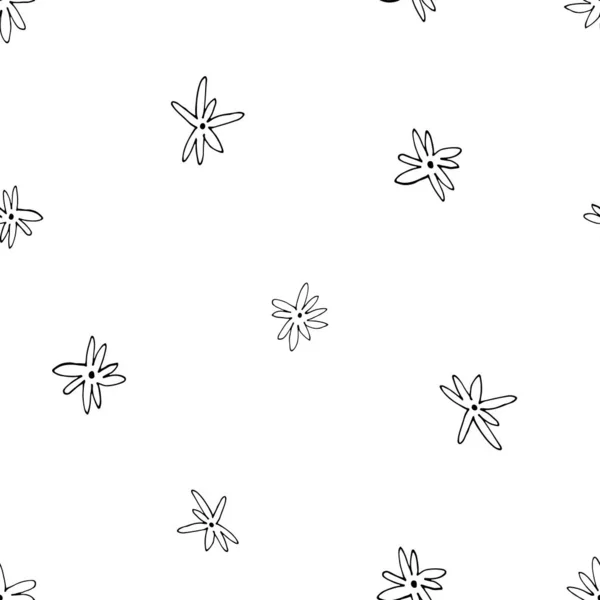 Vector Seamless Pattern Colorless Contour Flowers Hand Drawn Illustration Black — Wektor stockowy