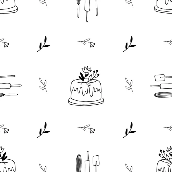 Vector Seamless Pattern Cake Hand Drawn Illustration Repeat Ornament Perfect — Archivo Imágenes Vectoriales