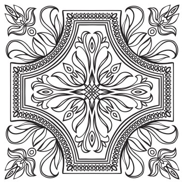 El döşeme vintage siyah çizgi deseni çizimi. 