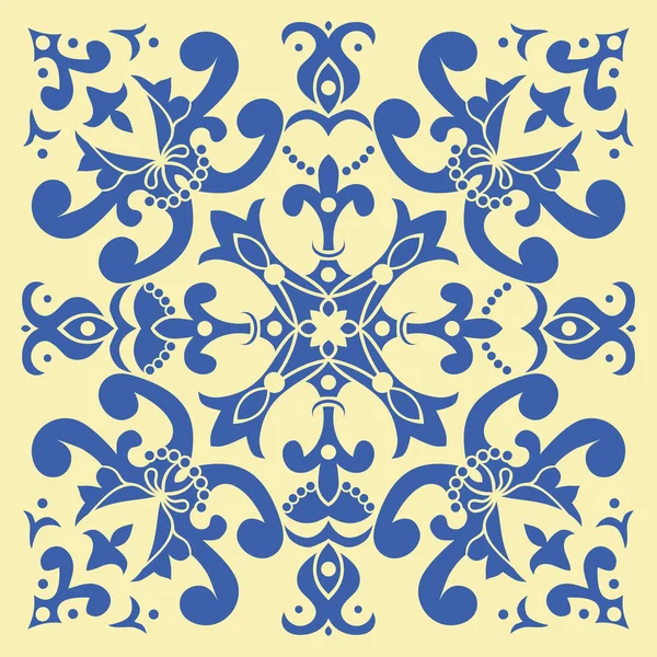 Hand ritat kakel mönster i blå och gula färger. Italienska Majolika stil. — Stock vektor