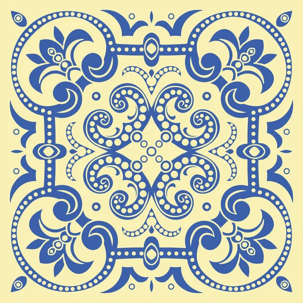 青と黄色の色の手描画タイル パターン。イタリアのマジョリカ スタイル. — ストックベクタ