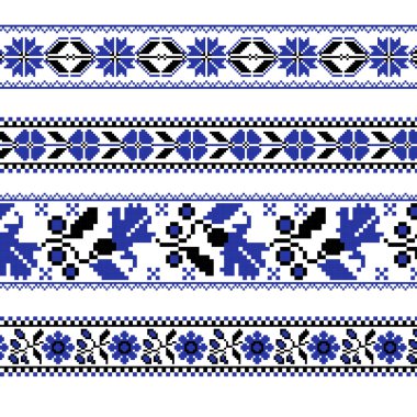 Çapraz dikiş çiçek desenle etnik süsleme seti