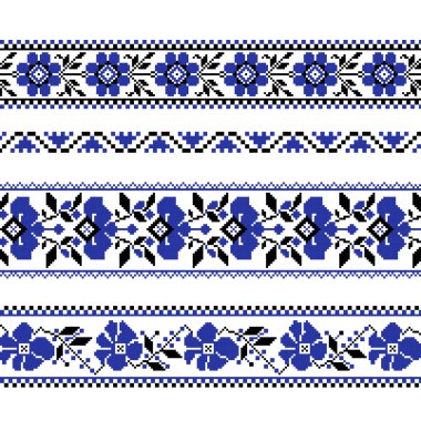 Çapraz dikiş çiçek desenle etnik süsleme seti