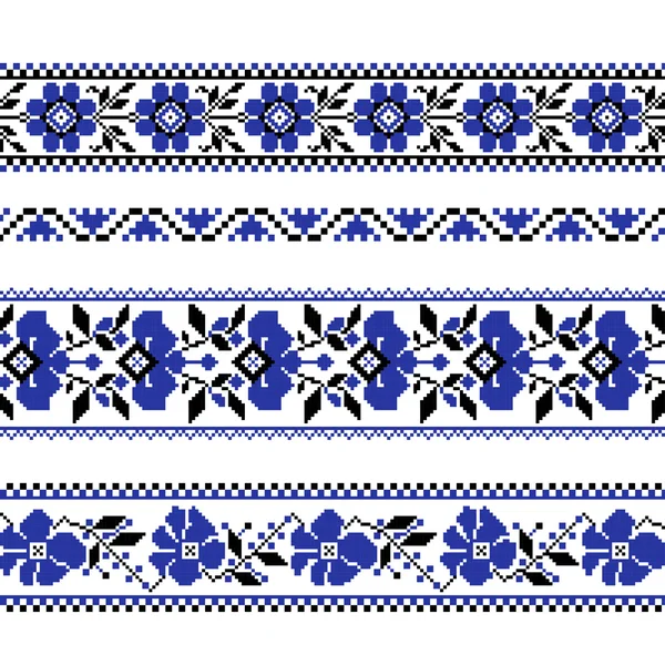 Conjunto de patrón de ornamento étnico con flor de punto de cruz — Archivo Imágenes Vectoriales