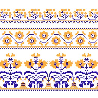 Çapraz dikiş çiçek desenle etnik süsleme seti