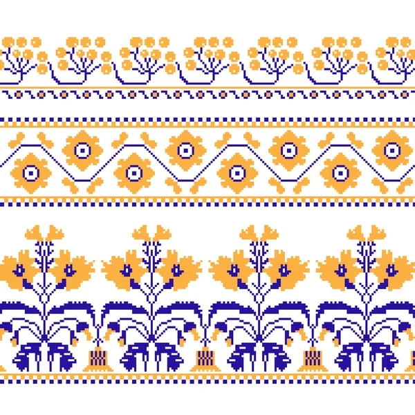 Set di ornamento etnico modello con punto croce fiore — Vettoriale Stock