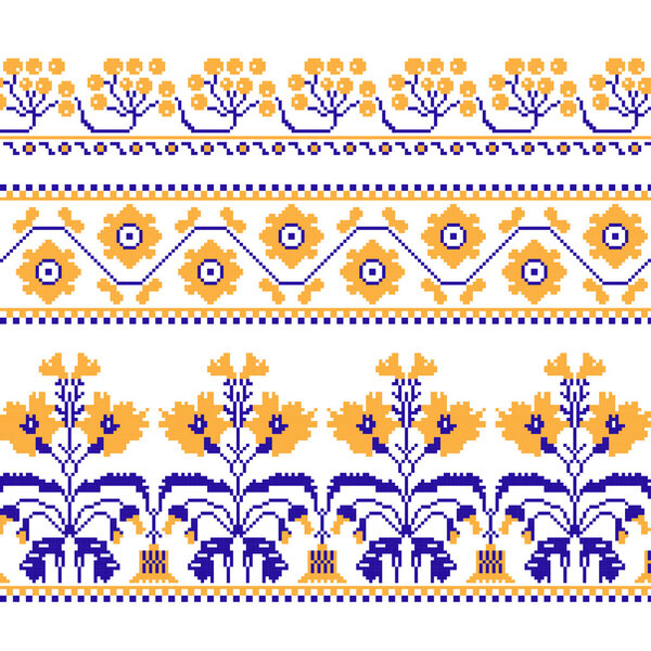 Набор этнических орнаментов с цветком крестового стежка
