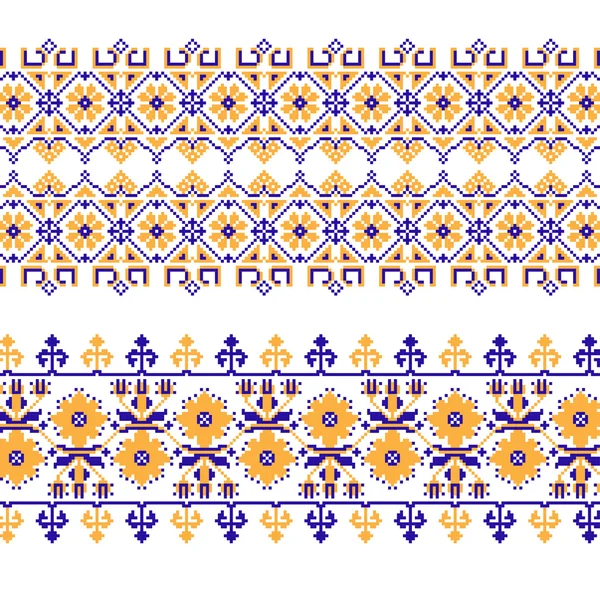 Набор этнических орнаментов с цветком крестового стежка — стоковый вектор