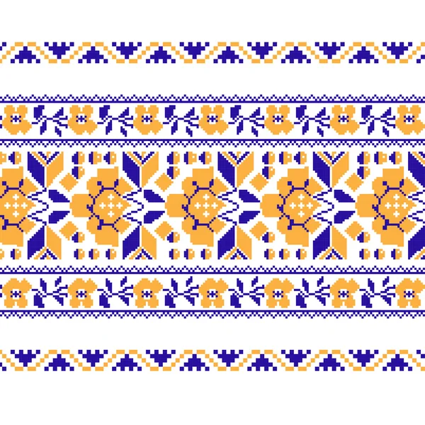 Set di ornamento etnico modello con punto croce fiore — Vettoriale Stock