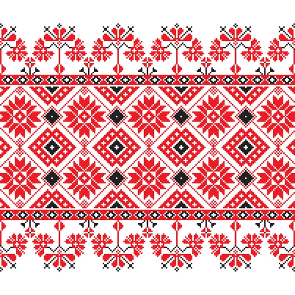Kırmızı, siyah ve beyaz renklerde etnik süsleme deseni kümesi — Stok Vektör