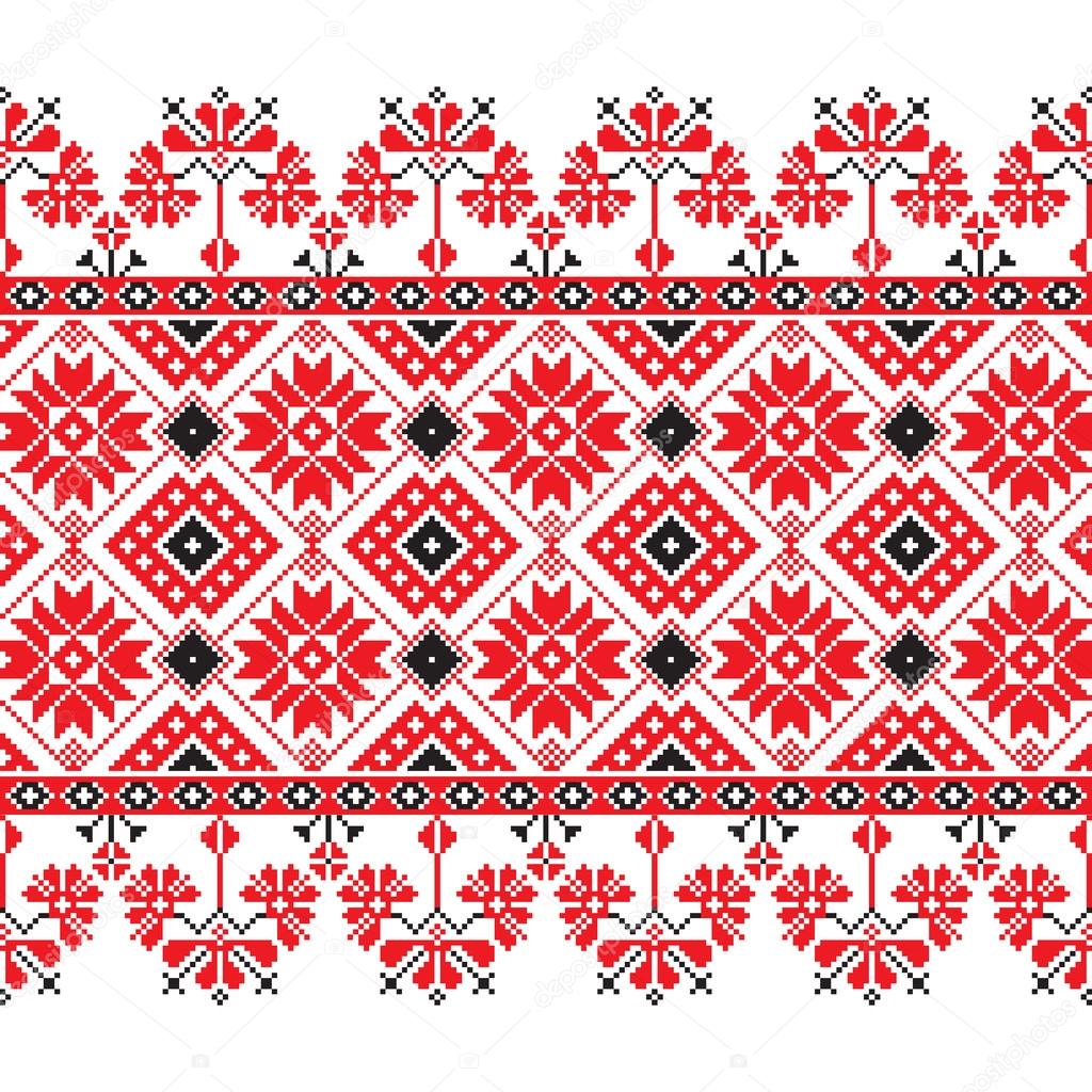 Set of Ethnic ornament pattern in red, black and white colors