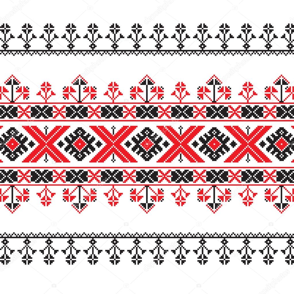 Set of Ethnic ornament pattern in red and black colors